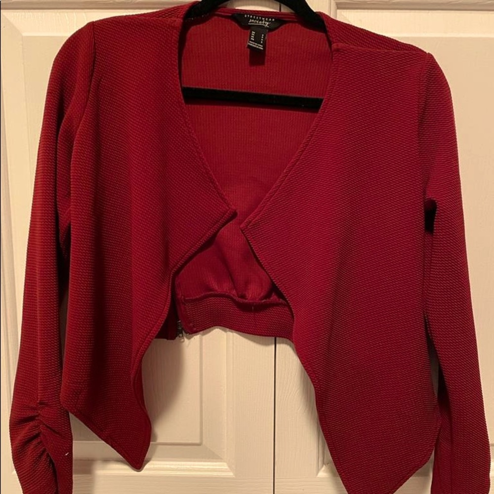 Deep Burgundy High-Low Jacket+Zippers Back Sides & Scrunched Sleeves NEW NEOT